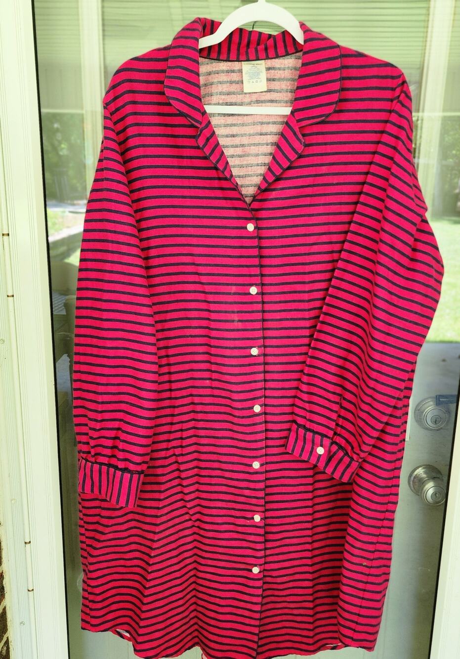 Lands' End Women's 1X Striped Sleepshirt Long Sleeve 100% Cotton Flannel - Picture 1 of 4